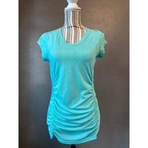 BCG Teal Ruched Side Athletic Top V-Neck Stretch Activewear Large